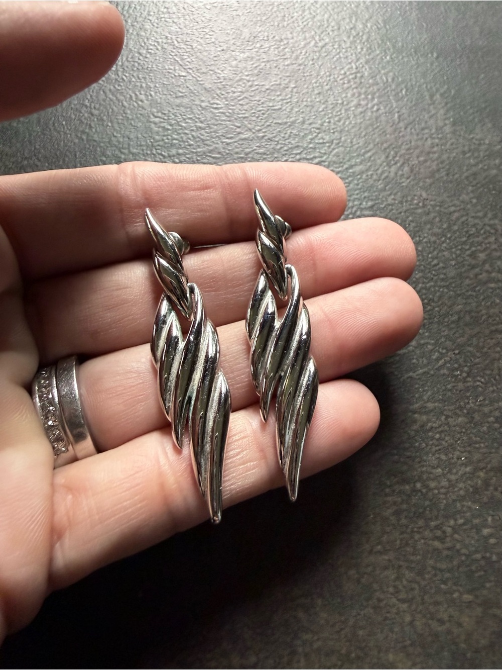Trifari Twist Drop Silver-Tone Modenist Earrings